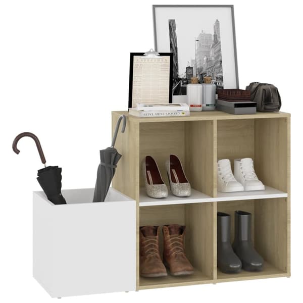 The Living Store Eteisen kenkäkaappi valk./Sonoma 105x35,5x70 cm tekninen puu -  Kenkähyllyt & -telineet
