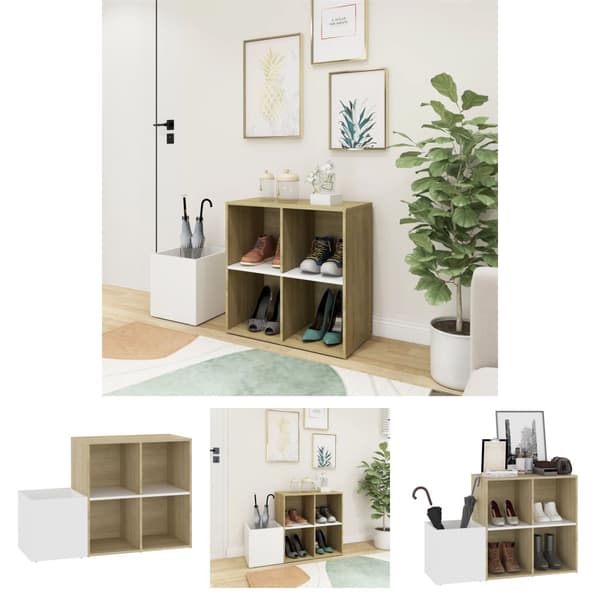 The Living Store skoskab 105x35,5x70 cm konstrueret træ hvid og sonoma-eg -  Skoopbevaring