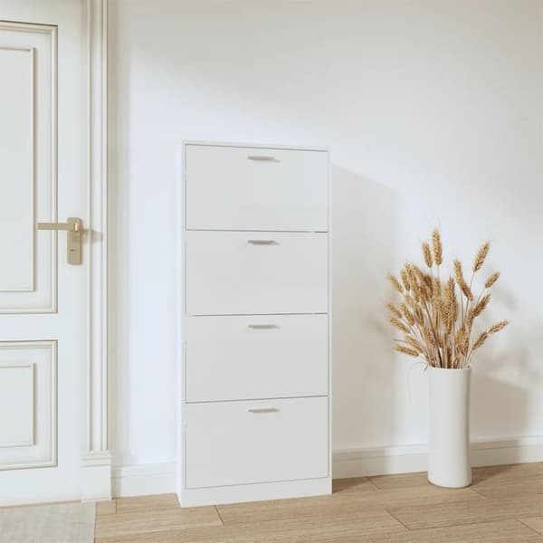 The Living Store Skoskåp vit högglans 59x17x150 cm konstruerat trä - Skoställ & skohyllor