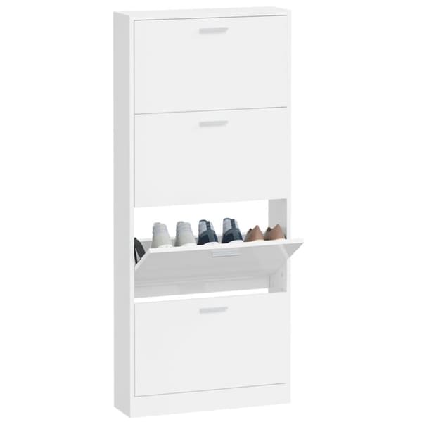 The Living Store Skoskåp vit högglans 59x17x150 cm konstruerat trä - Skoställ & skohyllor