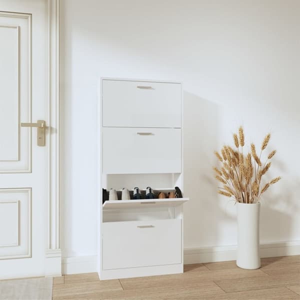 The Living Store Skoskåp vit högglans 59x17x150 cm konstruerat trä -  Skoställ & skohyllor