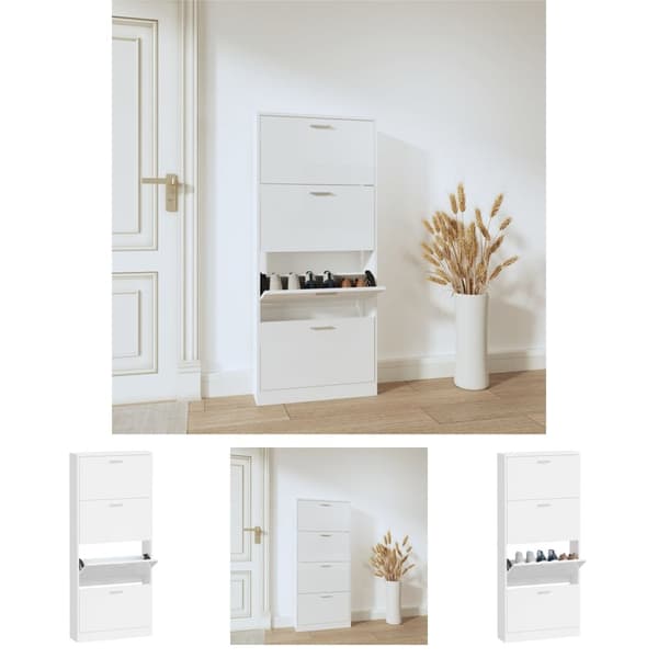 The Living Store Skoskåp vit högglans 59x17x150 cm konstruerat trä - Skoställ & skohyllor