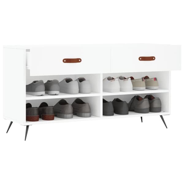 The Living Store Skobänk vit 102x35x55 cm konstruerat trä -  Skoställ & skohyllor