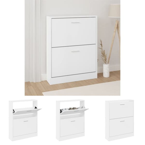 The Living Store Skoskåp vit 59x17x81 cm konstruerat trä -  Skoställ & skohyllor