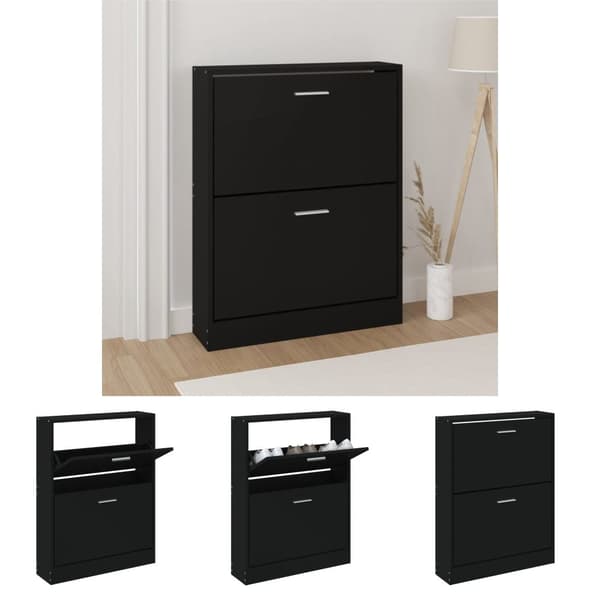 The Living Store Skoskåp svart 59x17x81 cm konstruerat trä -  Skoställ & skohyllor