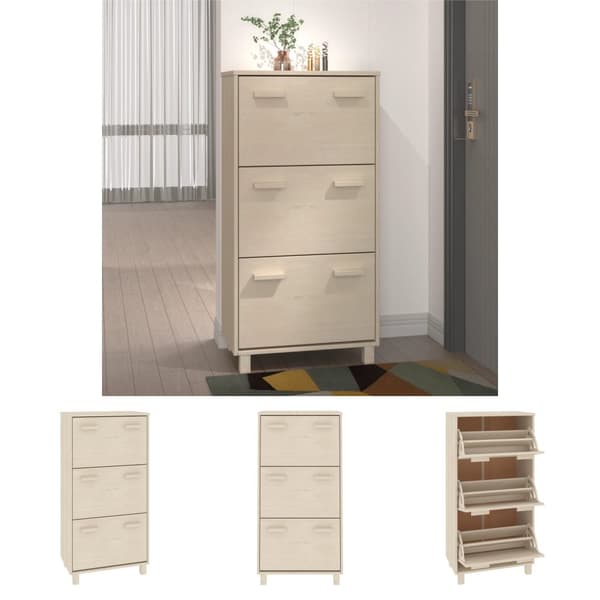 The Living Store Kenkäkaappi HAMAR hunajanruskea 59,5x35x117 cm täysi mänty - Kenkähyllyt & -telineet