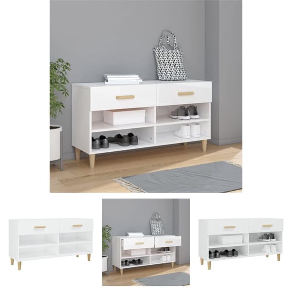 The Living Store skoreol 102x35x55 cm konstrueret træ hvid højglans -  Skoopbevaring