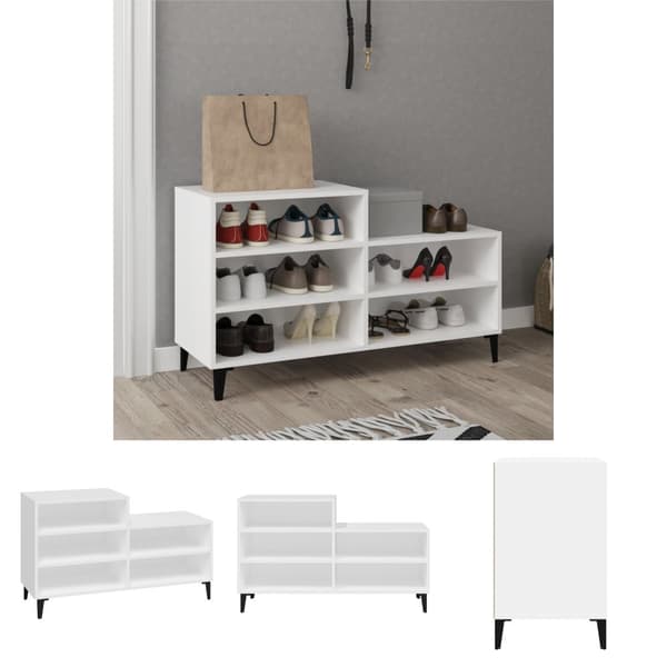 The Living Store skoreol 102x36x60 cm konstrueret træ hvid -  Skoopbevaring