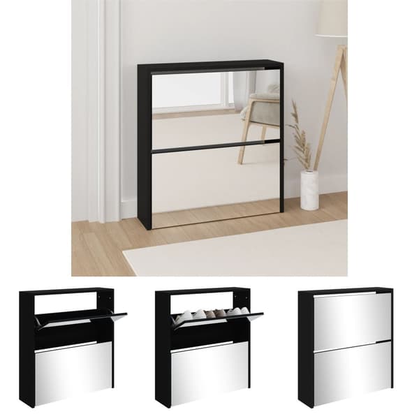 The Living Store skoskab med spejl 2 hylder 63x17x67 cm sort -  Skoopbevaring