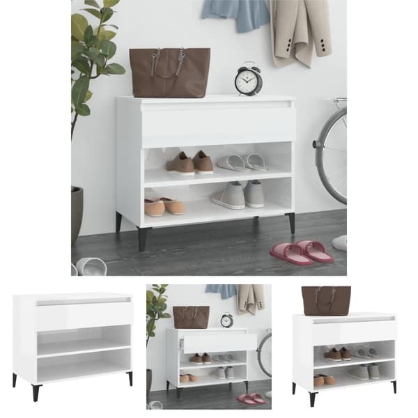 The Living Store Skoskåp vit högglans 70x36x60 cm konstruerat trä -  Skoställ & skohyllor