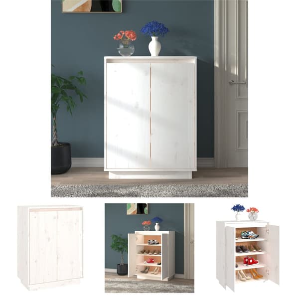 The Living Store Kenkäkaappi valkoinen 60x35x80 cm täysi mänty -  Kenkähyllyt & -telineet