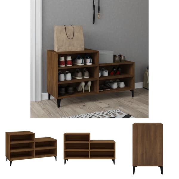 The Living Store skoskab 102x36x60 cm konstrueret træ brun egetræ -  Skoopbevaring