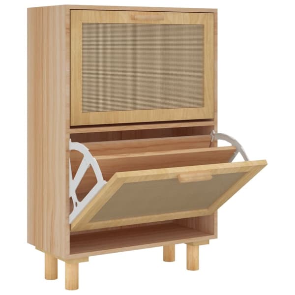 The Living Store skoskab 52x25x80 cm konstrueret træ og naturlig rattan brun -  Skoopbevaring