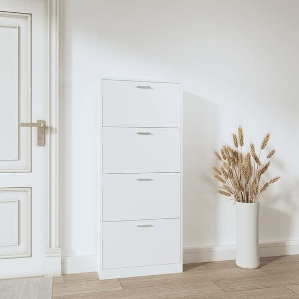 The Living Store skoskab 59x17x150 cm konstrueret træ hvid -  Skoopbevaring