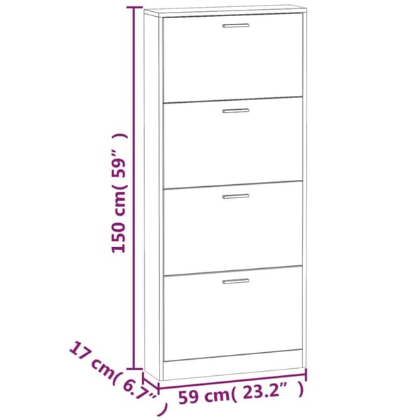 The Living Store skoskab 59x17x150 cm konstrueret træ hvid -  Skoopbevaring