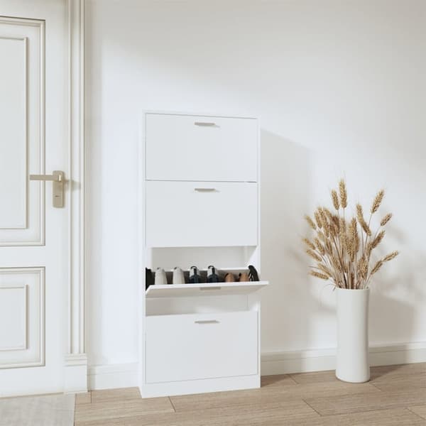 The Living Store skoskab 59x17x150 cm konstrueret træ hvid -  Skoopbevaring