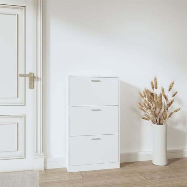The Living Store skoskab 59x17x108 cm konstrueret træ hvid -  Skoopbevaring