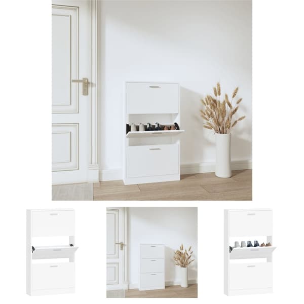 The Living Store skoskab 59x17x108 cm konstrueret træ hvid -  Skoopbevaring