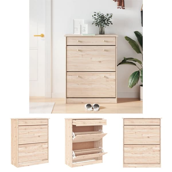 The Living Store Skoskåp ALTA 77x35x96 cm massiv furu -  Skoställ & skohyllor