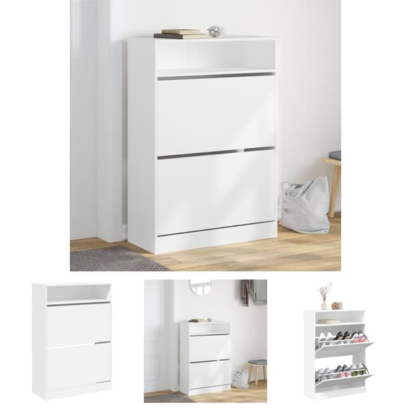 The Living Store skoskab med 2 vippeskuffer 80x34x116 cm hvid -  Skoopbevaring