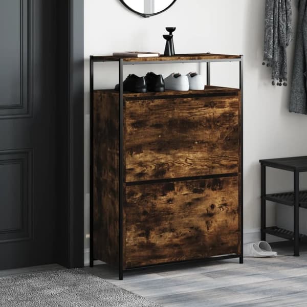The Living Store skoreol 75x34x112 cm konstrueret træ røget egetræsfarve -  Skoopbevaring