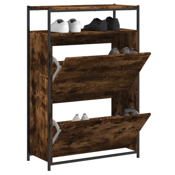 The Living Store skoreol 75x34x112 cm konstrueret træ røget egetræsfarve -  Skoopbevaring
