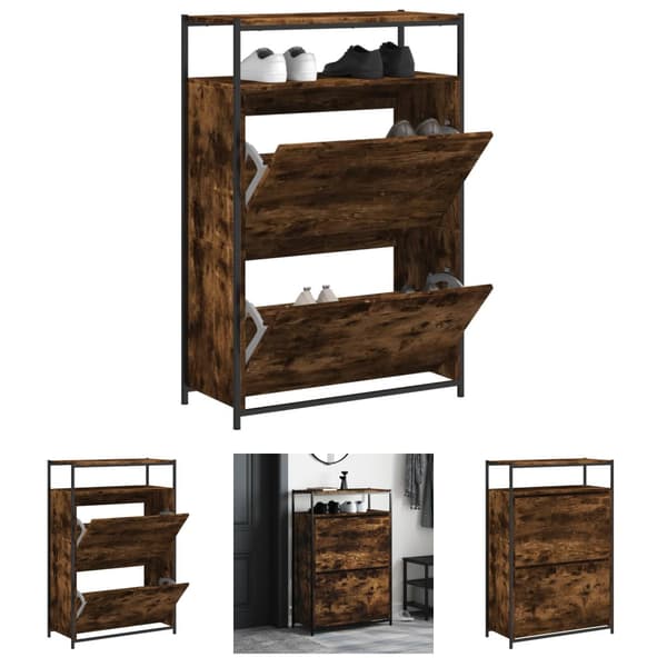 The Living Store skoreol 75x34x112 cm konstrueret træ røget egetræsfarve -  Skoopbevaring