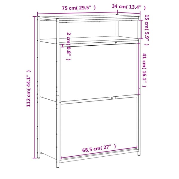 The Living Store Skohylla svart 75x34x112 cm konstruerat trä -  Skoställ & skohyllor