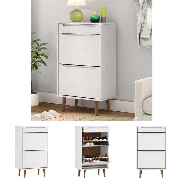 The Living Store Skoskåp MOLDE vit 59,5x35x103 cm massiv furu -  Skoställ & skohyllor