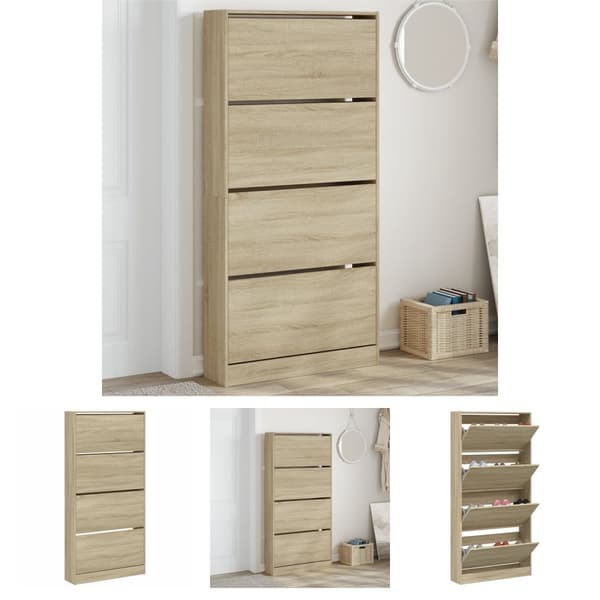 The Living Store Kenkäkaappi 4 kääntölaatikolla Sonoma-tammi 80x21x163,5 cm -  Kenkähyllyt & -telineet