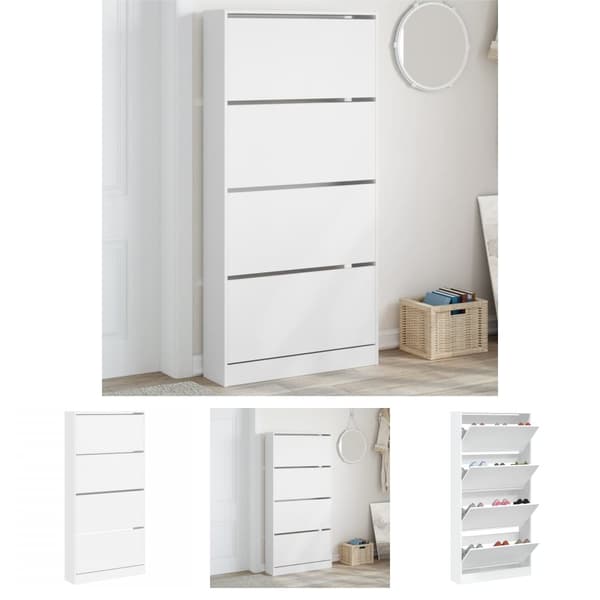 The Living Store Kenkäkaappi 4 kääntölaatikolla valkoinen 80x21x163,5 cm -  Kenkähyllyt & -telineet