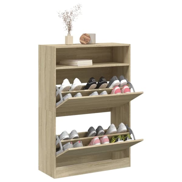 The Living Store skoskab med 2 vippeskuffer 80x34x116 cm sonoma-eg -  Skoopbevaring