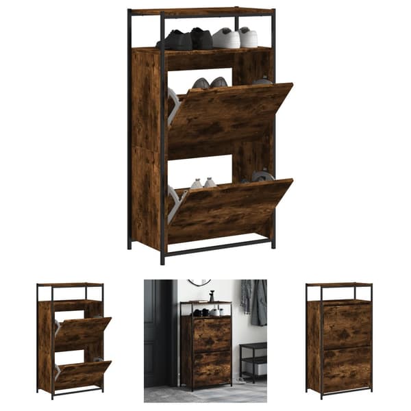 The Living Store Kenkäkaappi savutammi 60x34x112 cm tekninen puu -  Kenkähyllyt & -telineet
