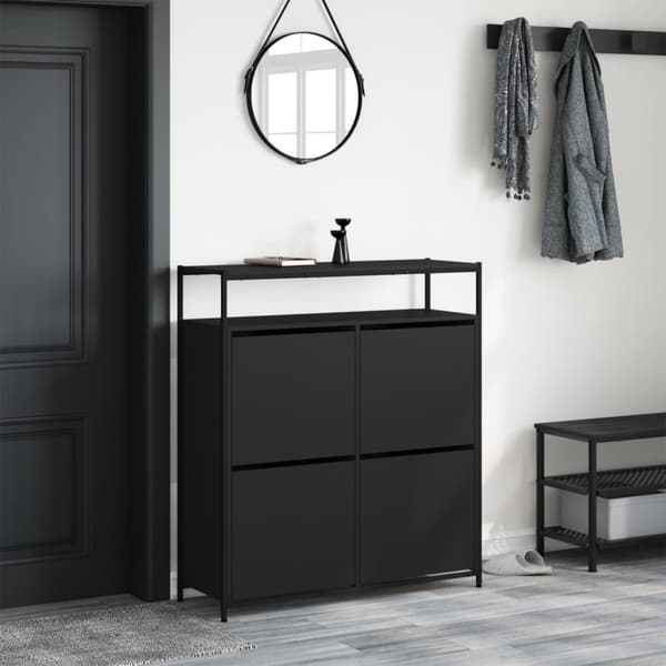 The Living Store Kenkäkaappi 4 kääntölaatikolla musta 100x34x112 cm -  Kenkähyllyt & -telineet