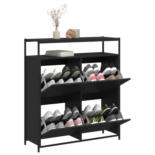 The Living Store Kenkäkaappi 4 kääntölaatikolla musta 100x34x112 cm -  Kenkähyllyt & -telineet