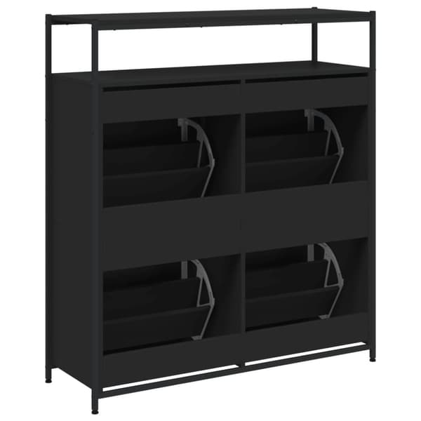 The Living Store Kenkäkaappi 4 kääntölaatikolla musta 100x34x112 cm -  Kenkähyllyt & -telineet