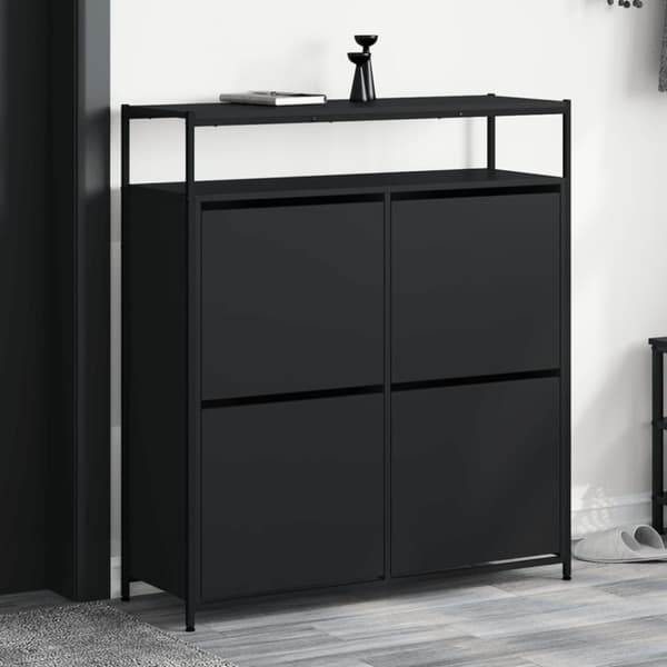 The Living Store Kenkäkaappi 4 kääntölaatikolla musta 100x34x112 cm -  Kenkähyllyt & -telineet