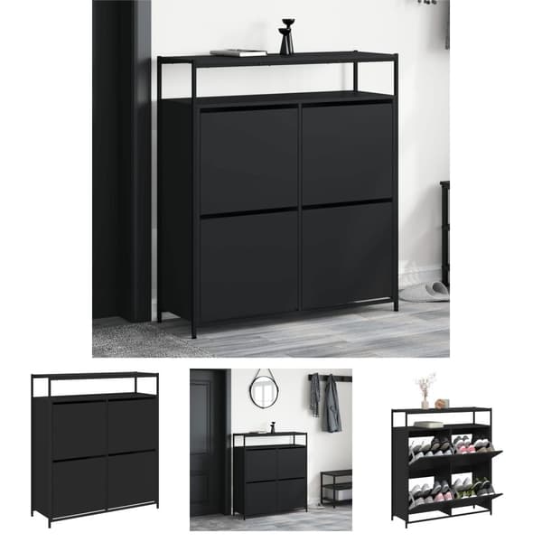The Living Store Kenkäkaappi 4 kääntölaatikolla musta 100x34x112 cm - Kenkähyllyt & -telineet