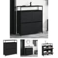 Pikkukuva 1 / 11: The Living Store Kenkäkaappi 4 kääntölaatikolla musta 100x34x112 cm -  Kenkähyllyt & -telineet