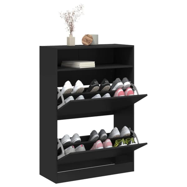 The Living Store Kenkäkaappi 2 kääntölaatikolla musta 80x34x116 cm -  Kenkähyllyt & -telineet