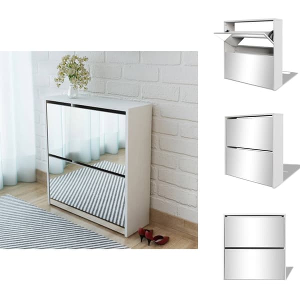 Skoställ & skohyllor - Living Skoskåp med 2 lådor och spegel vit 63x17x67 cm