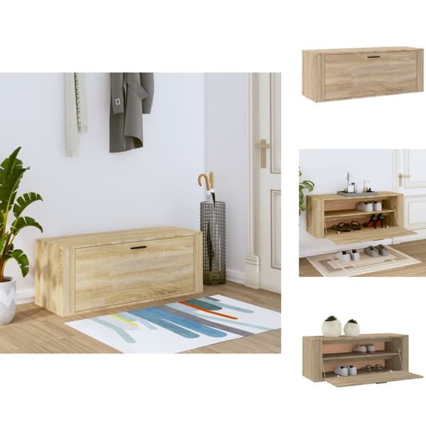 Skoopbevaring - Living væghængt skoskab 100x35x38 cm konstrueret træ Sonoma-eg