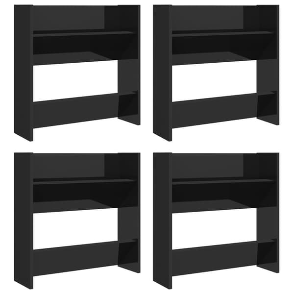 Skoopbevaring - Living væghængte skoskab 4 stk. 60x18x60 cm spånplade sort højglans