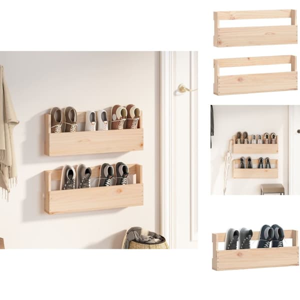 Skoopbevaring - Living væghængte skohylder 2 stk. 59x9x23 cm massivt fyrretræ