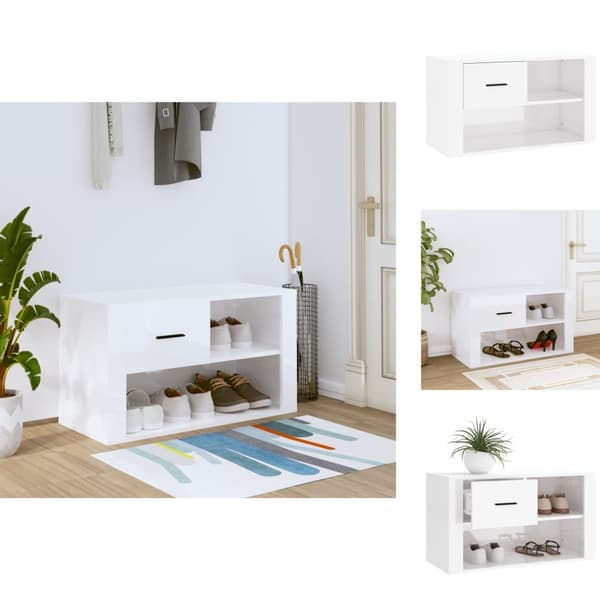 Skoopbevaring - Living skoreol 80x35x45 cm konstrueret træ hvid højglans