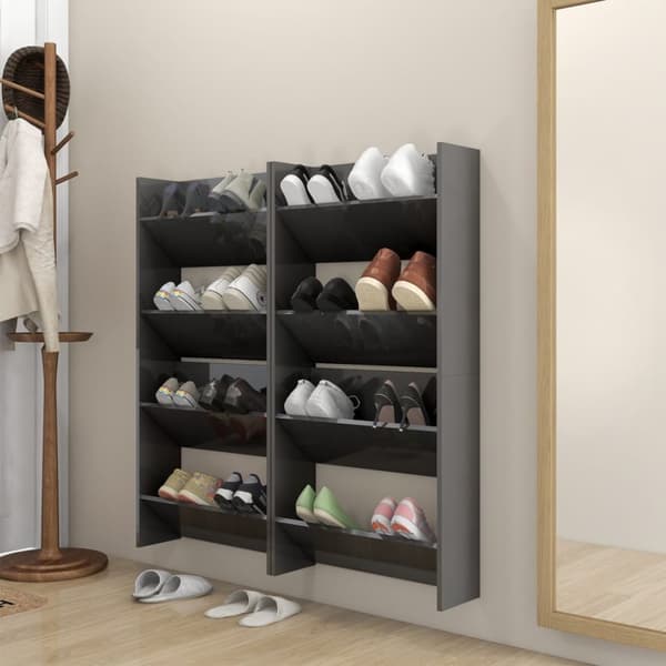 Skoopbevaring - Living væghængt skoskab 2 stk. 60x18x60cm konstrueret træ grå højglans