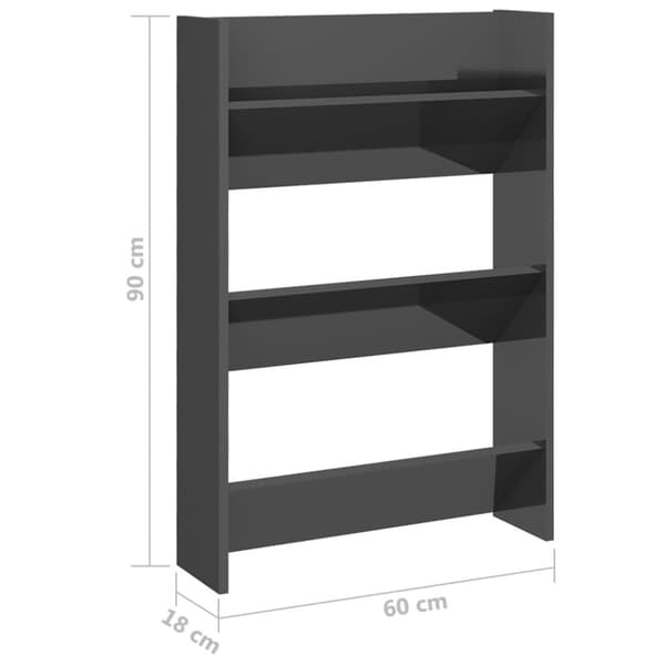 Kenkähyllyt & -telineet - Living Seinäkenkäkaappi korkeakiilto harmaa 60x18x90 cm tekninen puu
