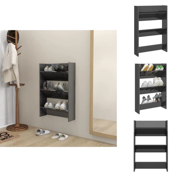 Skoopbevaring - Living væghængt skoskab 60x18x90 cm spånplade grå højglans