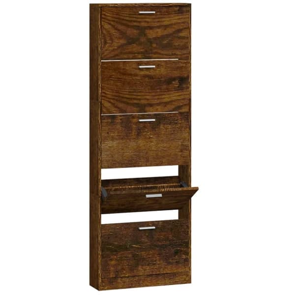 Skoopbevaring - Living skoskab 59x17x169 cm konstrueret træ røget egetræsfarve