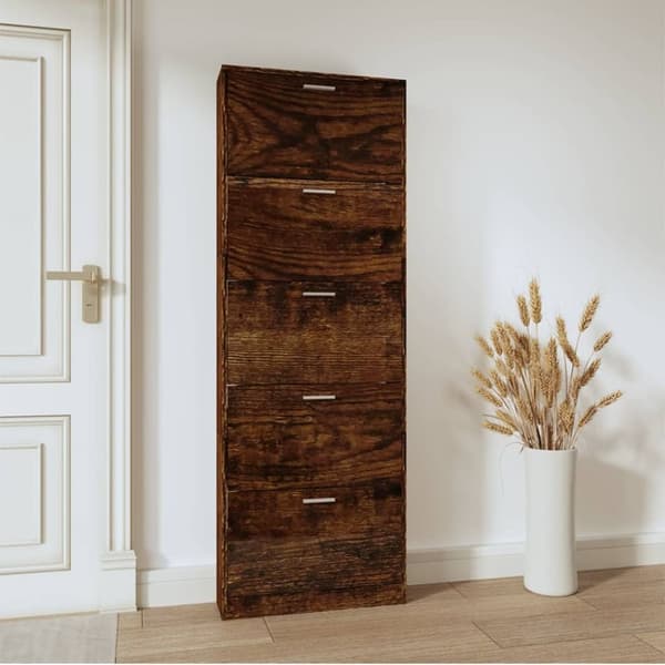 Skoopbevaring - Living skoskab 59x17x169 cm konstrueret træ røget egetræsfarve